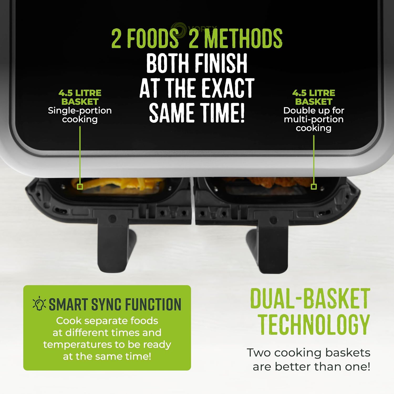 Dual Basket Air Fryer 9L 2400W 8 Presets Sync Function Black